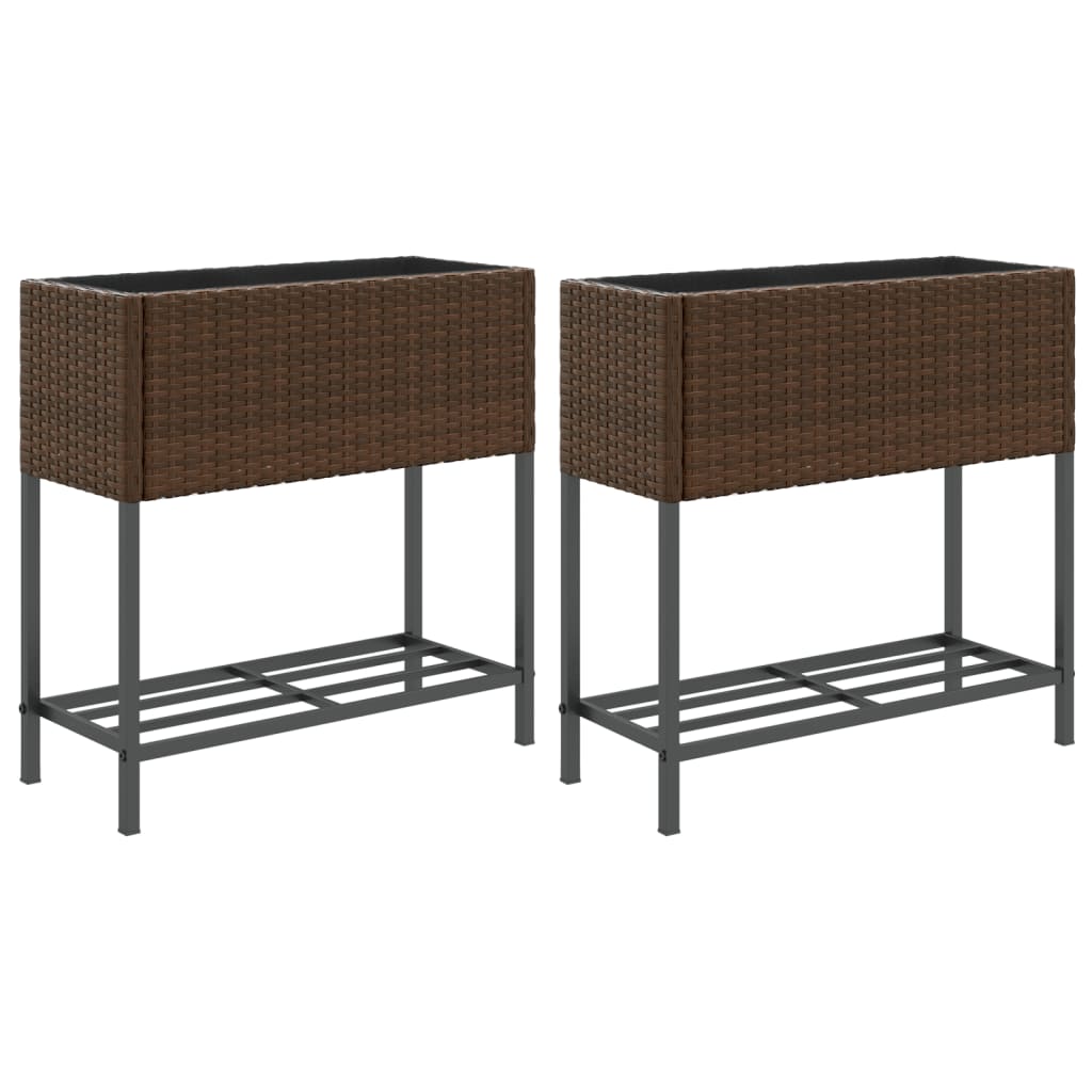 Plantenbakken met schap 2 st 70x28x70 poly rattan bruin is nu te koop bij PeponiXL, paradijselijk wonen!
