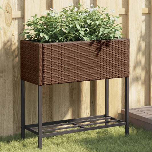 Plantenbakken met schap 2 st 70x28x70 poly rattan bruin is nu te koop bij PeponiXL, paradijselijk wonen!