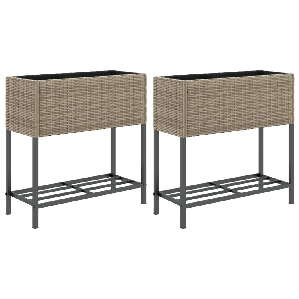 Plantenbakken met schap 2 st 70x28x70 poly rattan grijs is nu te koop bij PeponiXL, paradijselijk wonen!