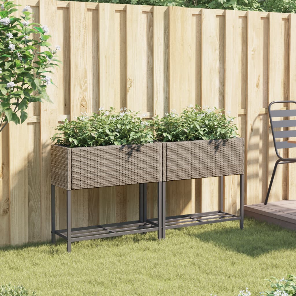 Plantenbakken met schap 2 st 70x28x70 poly rattan grijs is nu te koop bij PeponiXL, paradijselijk wonen!