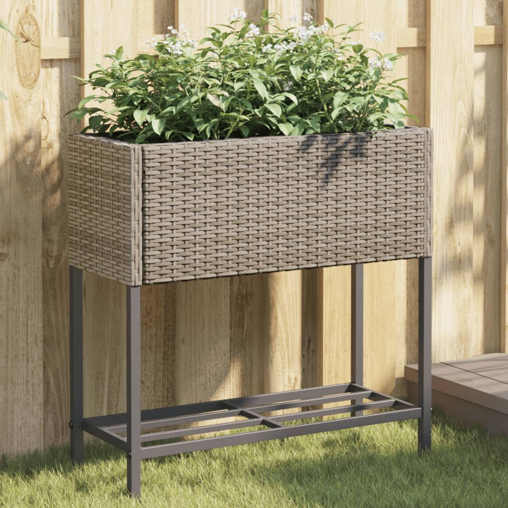 Plantenbakken met schap 2 st 70x28x70 poly rattan grijs is nu te koop bij PeponiXL, paradijselijk wonen!