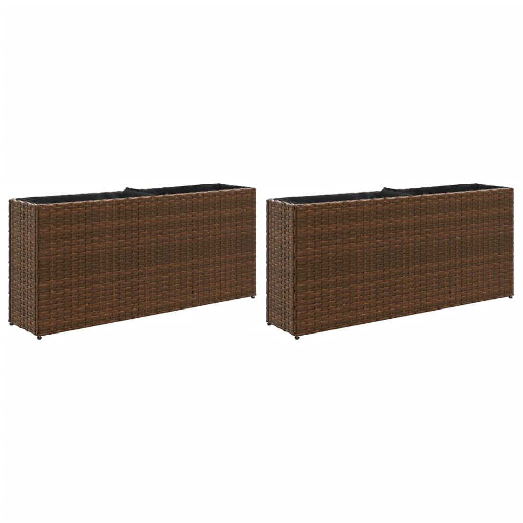 Plantenbakken met 2 potten 2 st 90x20x40 cm poly rattan bruin is nu te koop bij PeponiXL, paradijselijk wonen!