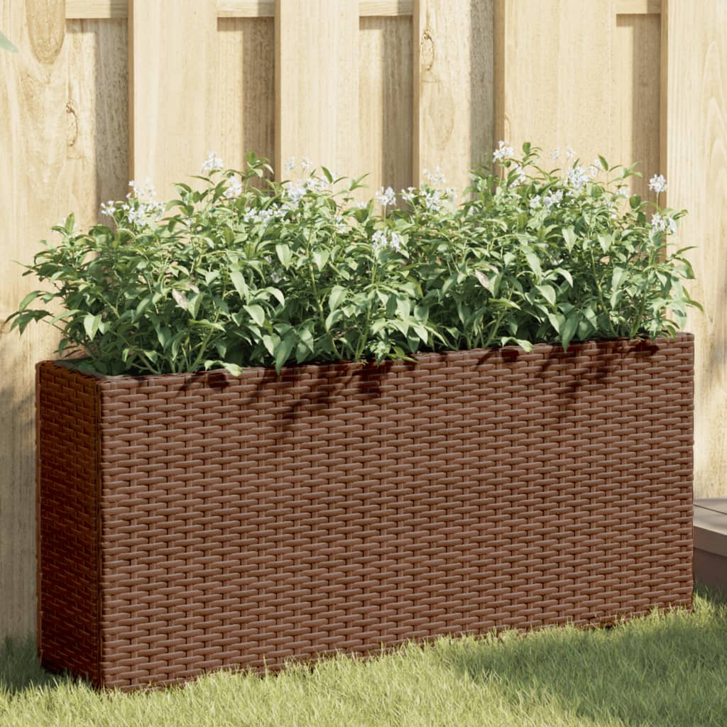 Plantenbakken met 2 potten 2 st 90x20x40 cm poly rattan bruin is nu te koop bij PeponiXL, paradijselijk wonen!