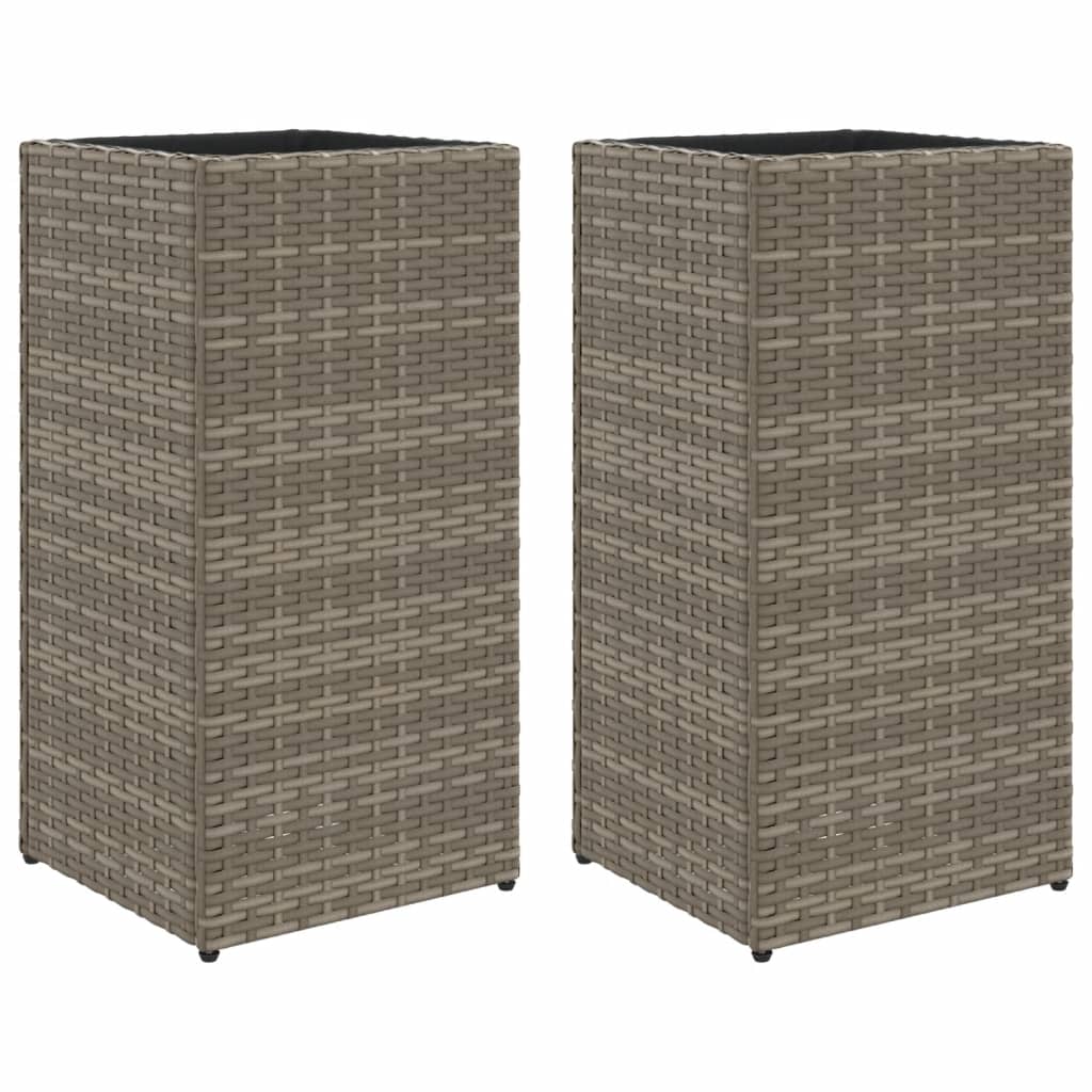 Plantenbakken 2 st 30x30x60 cm poly rattan grijs is nu te koop bij PeponiXL, paradijselijk wonen!