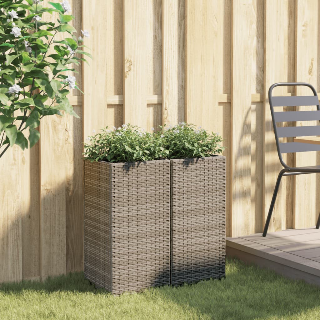Plantenbakken 2 st 30x30x60 cm poly rattan grijs is nu te koop bij PeponiXL, paradijselijk wonen!