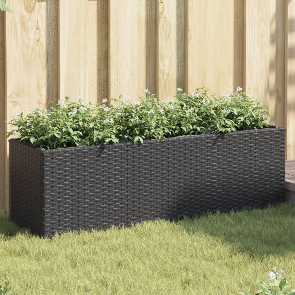Plantenbakken met 3 potten 2 st 105x30x32 cm poly rattan zwart is nu te koop bij PeponiXL, paradijselijk wonen!