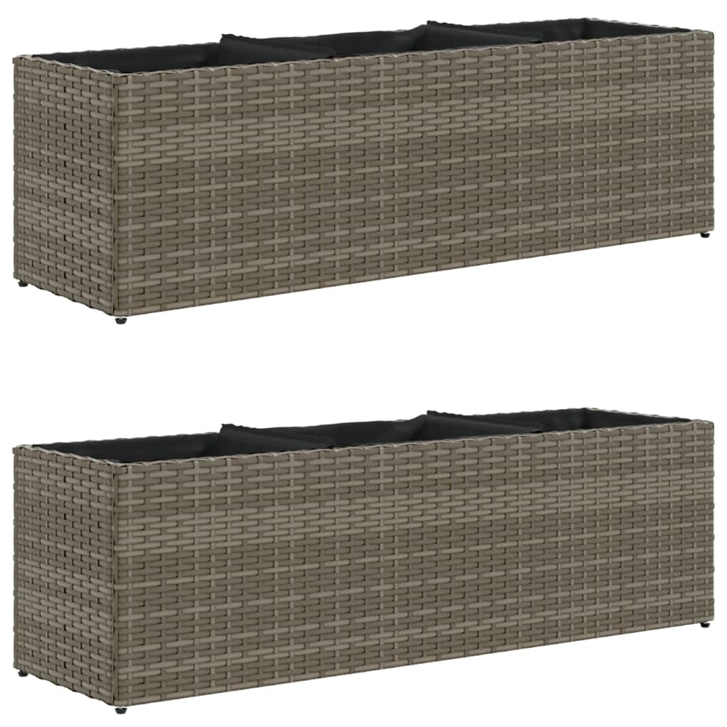 Plantenbakken met 3 potten 2 st 105x30x32 cm poly rattan grijs is nu te koop bij PeponiXL, paradijselijk wonen!