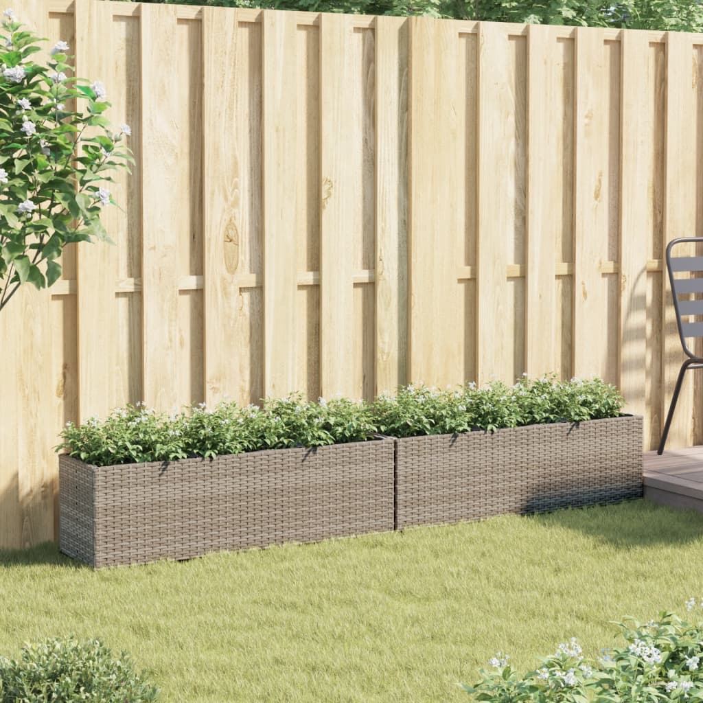 Plantenbakken met 3 potten 2 st 105x30x32 cm poly rattan grijs is nu te koop bij PeponiXL, paradijselijk wonen!
