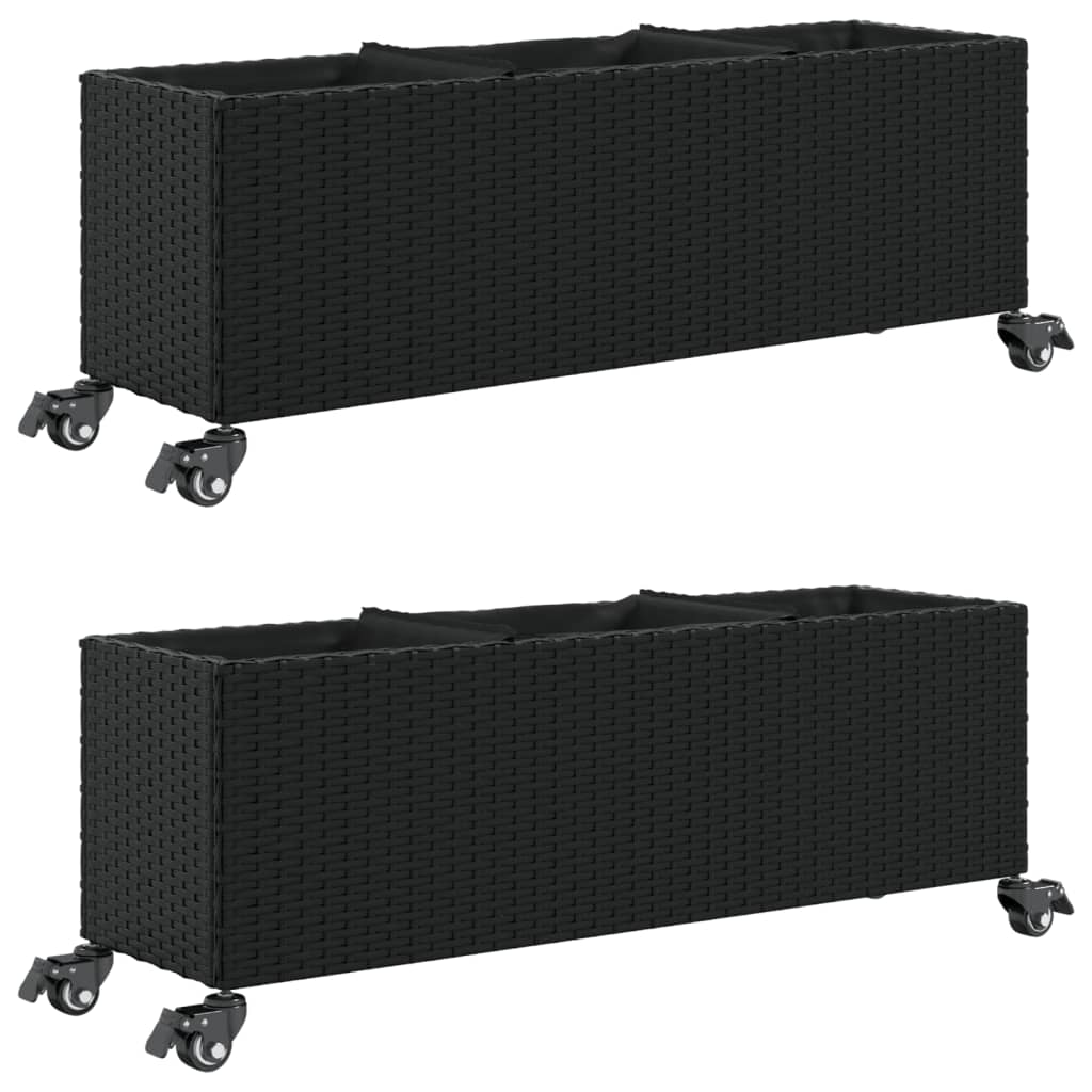 Plantenbakken met wielen 2 st 107x32x38 cm poly rattan zwart is nu te koop bij PeponiXL, paradijselijk wonen!
