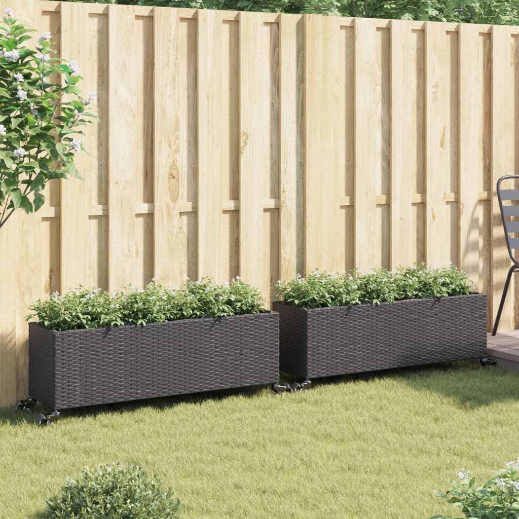 Plantenbakken met wielen 2 st 107x32x38 cm poly rattan zwart is nu te koop bij PeponiXL, paradijselijk wonen!