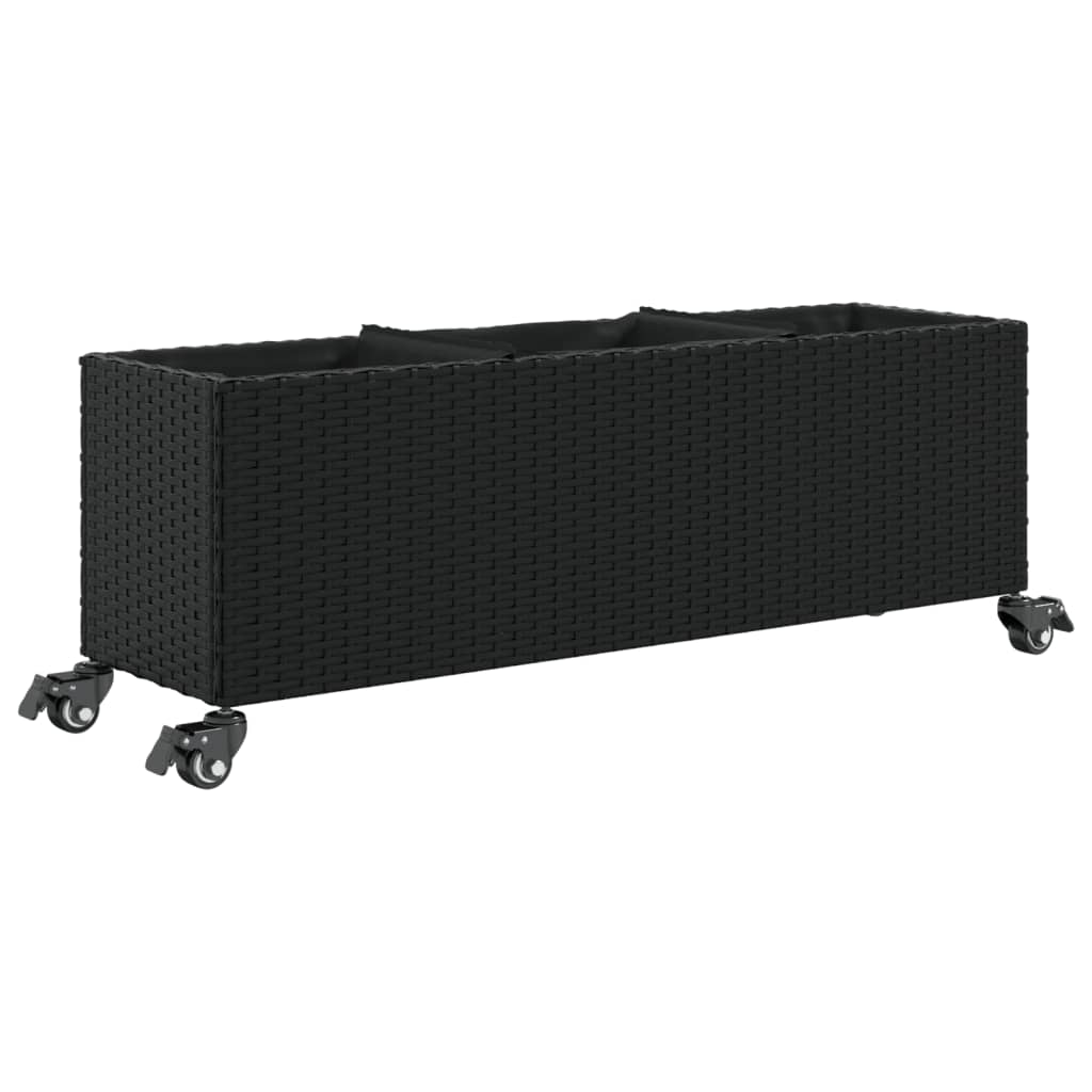 Plantenbakken met wielen 2 st 107x32x38 cm poly rattan zwart is nu te koop bij PeponiXL, paradijselijk wonen!