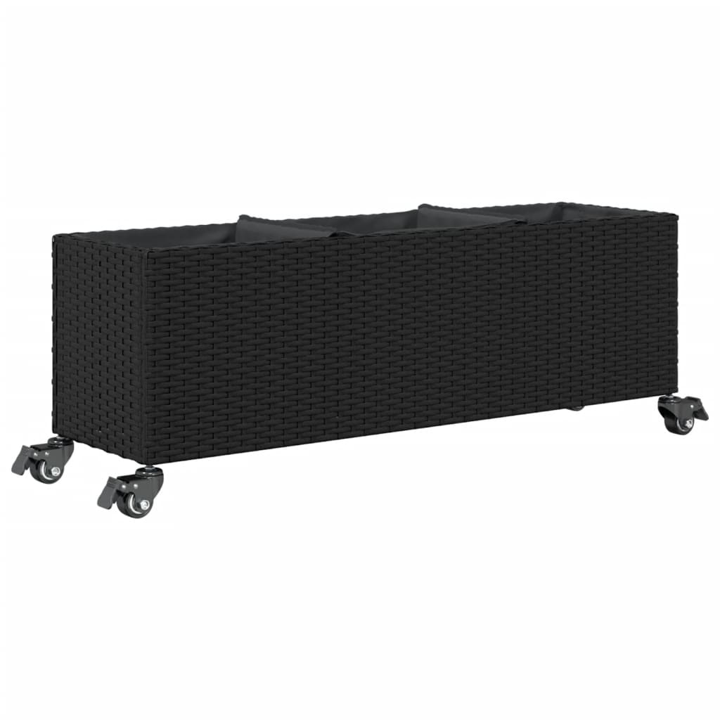 Plantenbakken met wielen 2 st 107x32x38 cm poly rattan zwart is nu te koop bij PeponiXL, paradijselijk wonen!