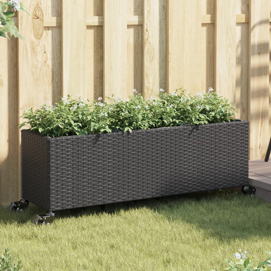 Plantenbakken met wielen 2 st 107x32x38 cm poly rattan zwart is nu te koop bij PeponiXL, paradijselijk wonen!