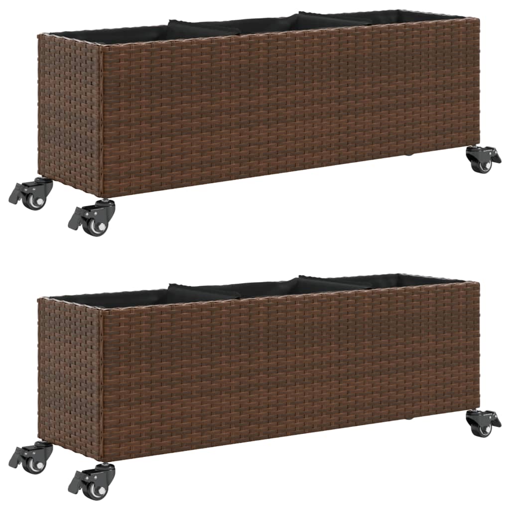 Plantenbakken met wielen 2 st 107x32x38 cm poly rattan bruin is nu te koop bij PeponiXL, paradijselijk wonen!
