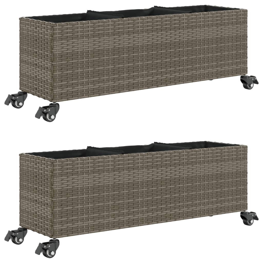 Plantenbakken met wielen 2 st 107x32x38 cm poly rattan grijs is nu te koop bij PeponiXL, paradijselijk wonen!