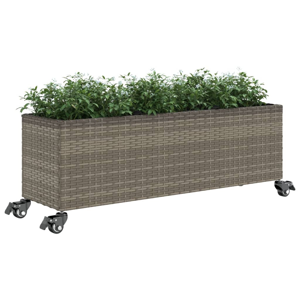 Plantenbakken met wielen 2 st 107x32x38 cm poly rattan grijs is nu te koop bij PeponiXL, paradijselijk wonen!