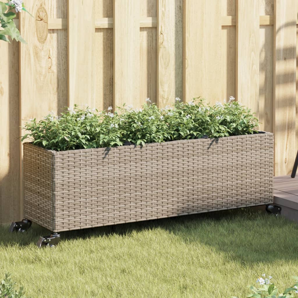 Plantenbakken met wielen 2 st 107x32x38 cm poly rattan grijs is nu te koop bij PeponiXL, paradijselijk wonen!
