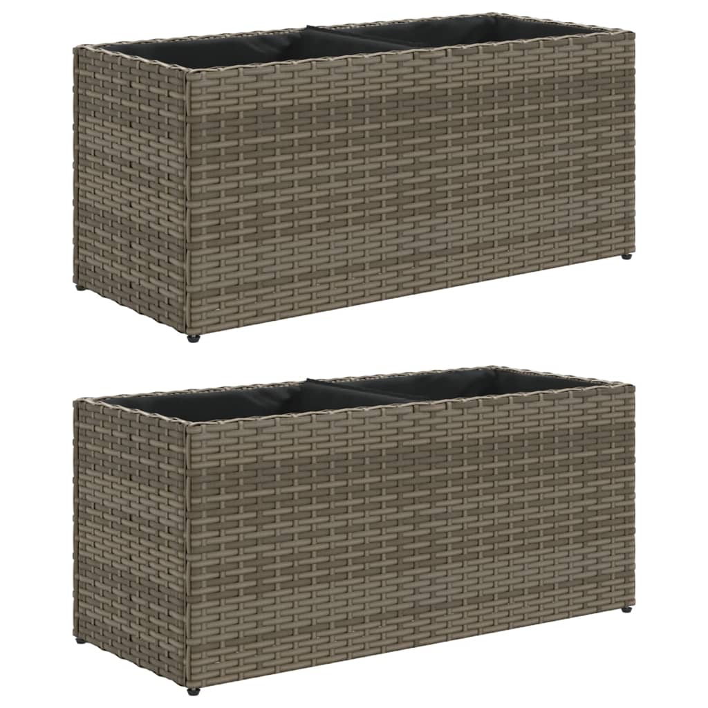 Plantenbakken met 2 potten 2 st 72x30x32 cm poly rattan grijs is nu te koop bij PeponiXL, paradijselijk wonen!