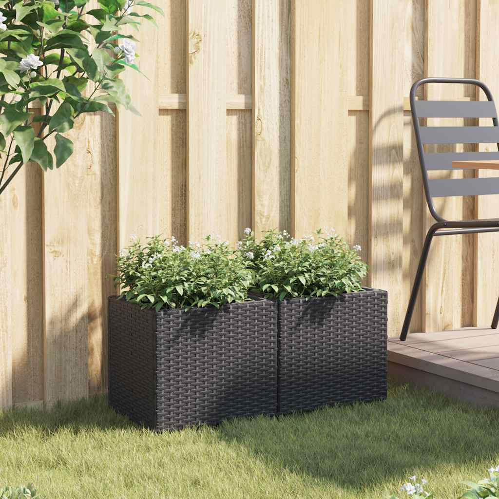 Plantenbakken 2 st 36x30x32 cm poly rattan zwart is nu te koop bij PeponiXL, paradijselijk wonen!