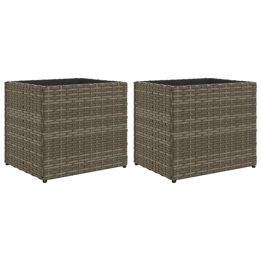 Plantenbakken 2 st 36x30x32 cm poly rattan grijs is nu te koop bij PeponiXL, paradijselijk wonen!