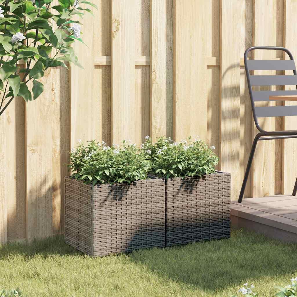 Plantenbakken 2 st 36x30x32 cm poly rattan grijs is nu te koop bij PeponiXL, paradijselijk wonen!