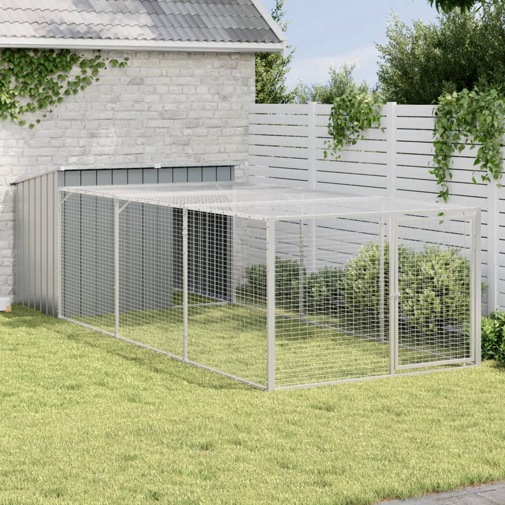 Hondenhok met ren antraciet 153x396x110 cm gegalvaniseerd staal is nu te koop bij PeponiXL, paradijselijk wonen!