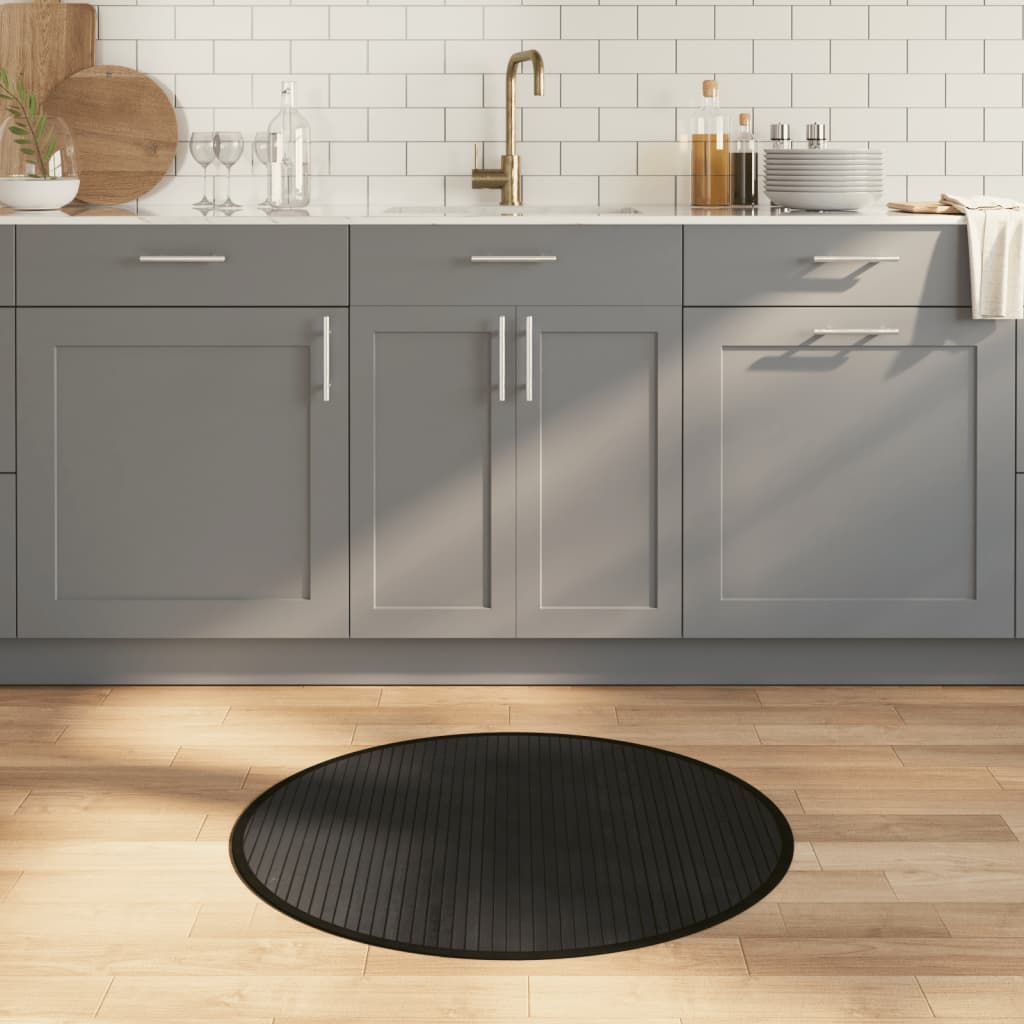 Vloerkleed rond 80 cm bamboe zwart