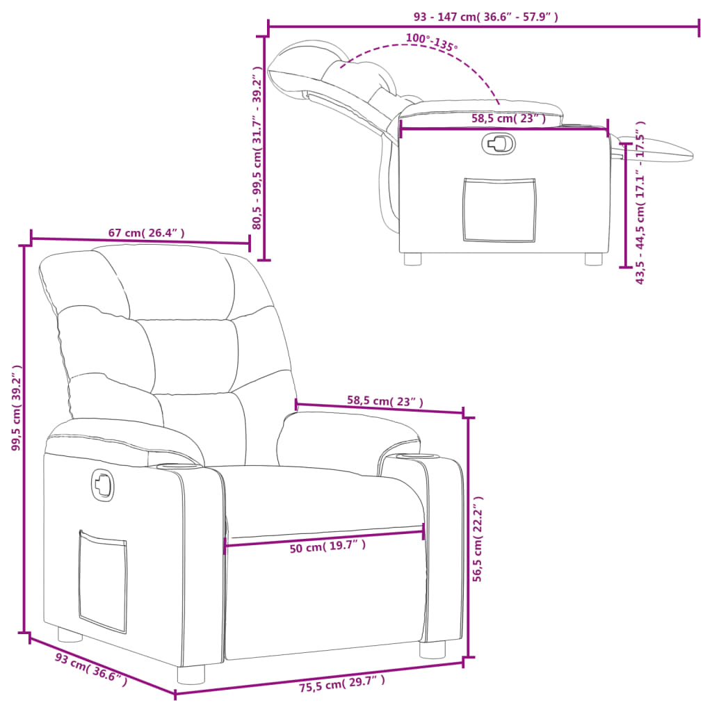 Fauteuil verstelbaar kunstleer cappuccinokleurig is nu te koop bij PeponiXL, paradijselijk wonen!