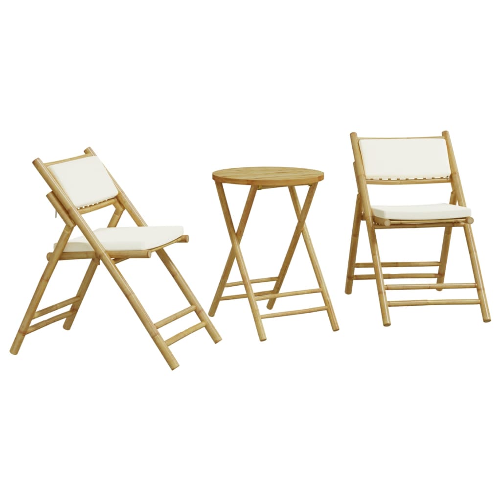 3-delige Bistroset inklapbaar met kussens bamboe crèmewit is nu te koop bij PeponiXL, paradijselijk wonen!