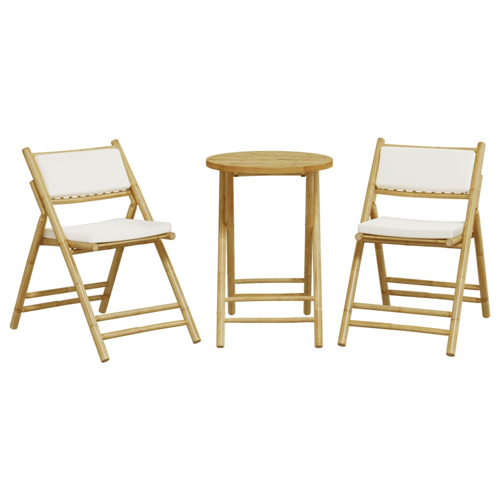 3-delige Bistroset inklapbaar met kussens bamboe crèmewit is nu te koop bij PeponiXL, paradijselijk wonen!