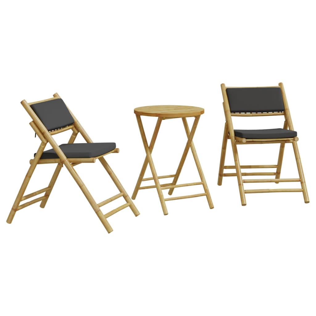 3-delige Bistroset inklapbaar met kussens bamboe donkergrijs is nu te koop bij PeponiXL, paradijselijk wonen!