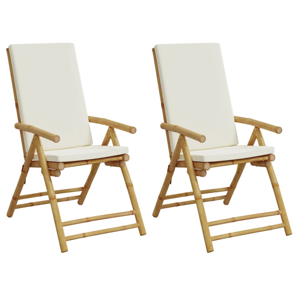 Tuinstoelen 2 st inklapbaar met kussens bamboe is nu te koop bij PeponiXL, paradijselijk wonen!