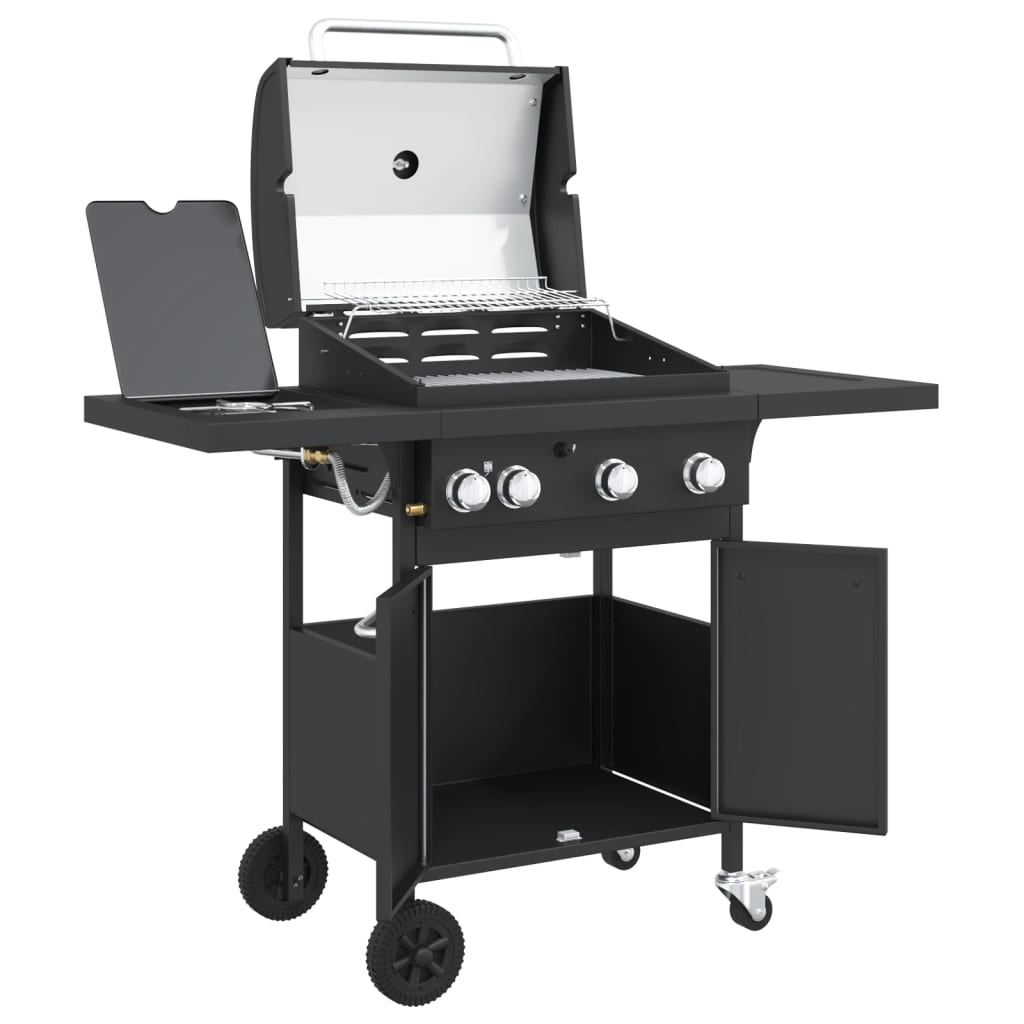 Gasbarbecue met 4 branders gepoedercoat staal zwart is nu te koop bij PeponiXL, paradijselijk wonen!