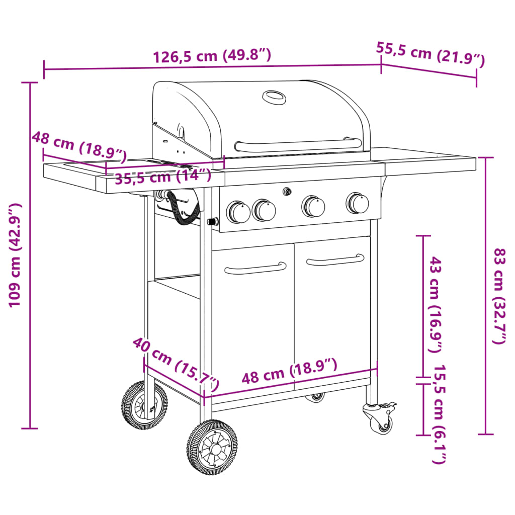 Gasbarbecue met 4 branders gepoedercoat staal zwart is nu te koop bij PeponiXL, paradijselijk wonen!
