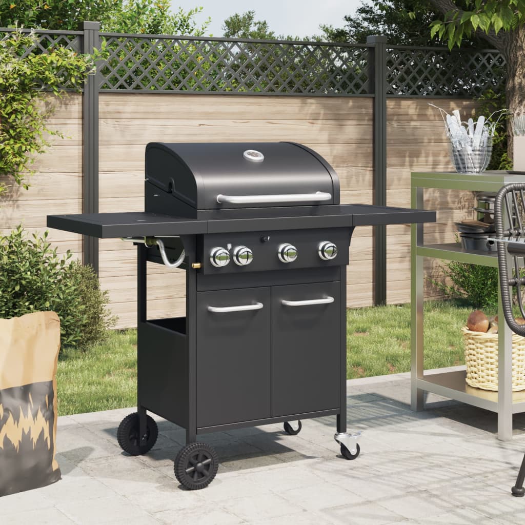Gasbarbecue met 4 branders gepoedercoat staal zwart is nu te koop bij PeponiXL, paradijselijk wonen!