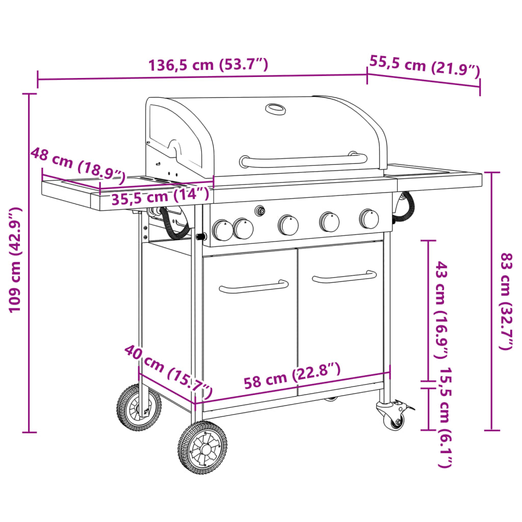 Gasbarbecue met 5 branders gepoedercoat staal zwart is nu te koop bij PeponiXL, paradijselijk wonen!