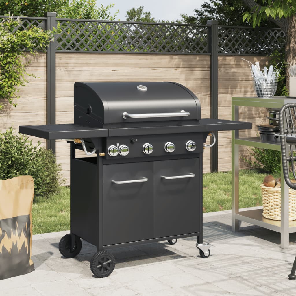 Gasbarbecue met 5 branders gepoedercoat staal zwart is nu te koop bij PeponiXL, paradijselijk wonen!
