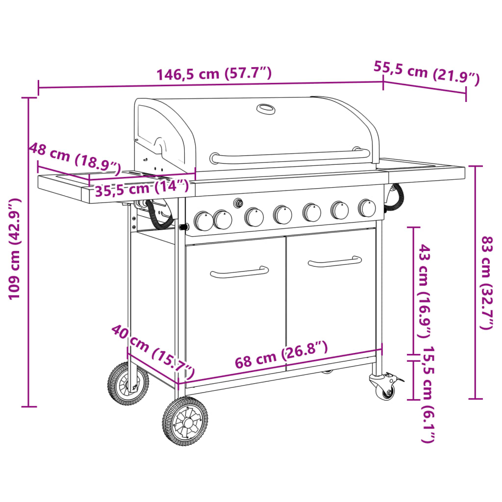 Gasbarbecue met 7 branders gepoedercoat staal zwart is nu te koop bij PeponiXL, paradijselijk wonen!