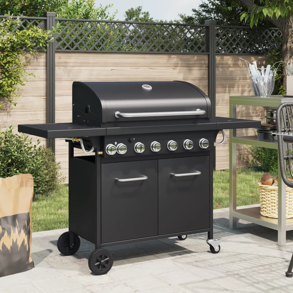 Gasbarbecue met 7 branders gepoedercoat staal zwart is nu te koop bij PeponiXL, paradijselijk wonen!