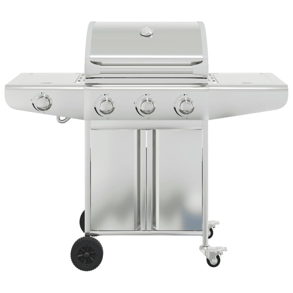 Gasbarbecue met 4 branders roestvrij staal zilverkleurig is nu te koop bij PeponiXL, paradijselijk wonen!