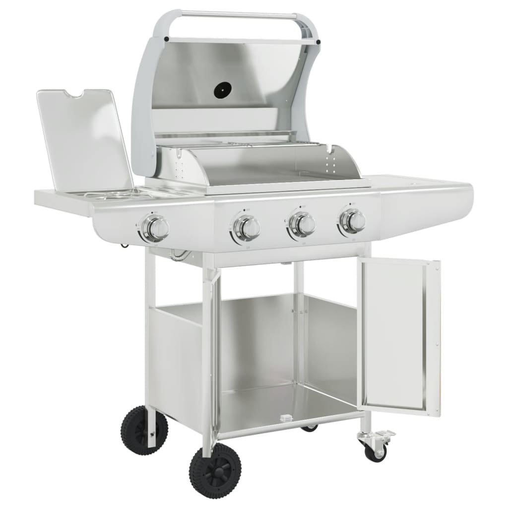 Gasbarbecue met 4 branders roestvrij staal zilverkleurig is nu te koop bij PeponiXL, paradijselijk wonen!
