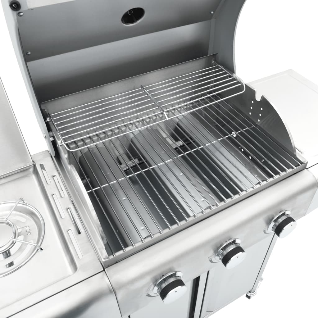 Gasbarbecue met 4 branders roestvrij staal zilverkleurig is nu te koop bij PeponiXL, paradijselijk wonen!