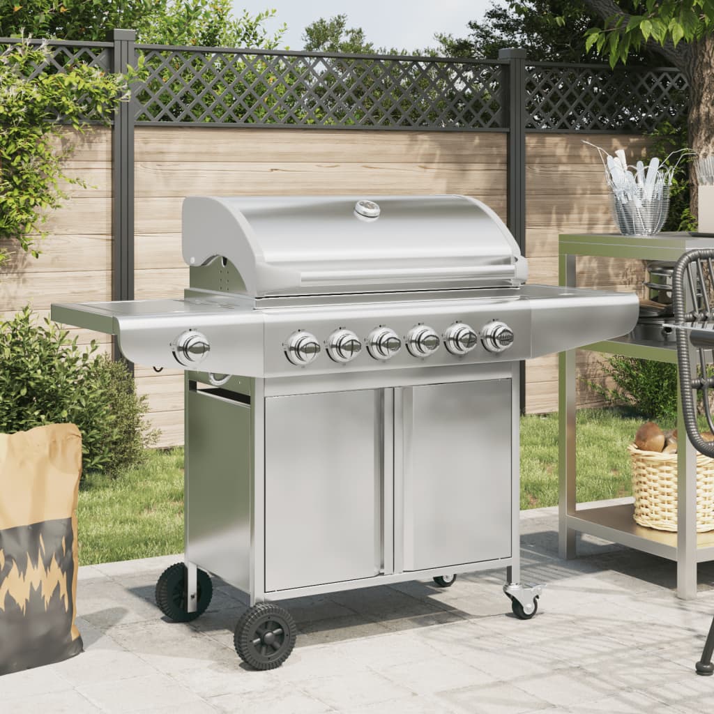 Gasbarbecue met 7 branders roestvrij staal zilverkleurig is nu te koop bij PeponiXL, paradijselijk wonen!