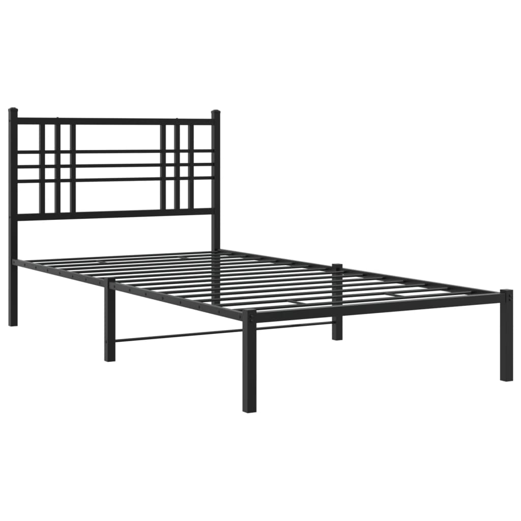 Bedframe met hoofdbord metaal zwart 90x190 cm is nu te koop bij PeponiXL, paradijselijk wonen!