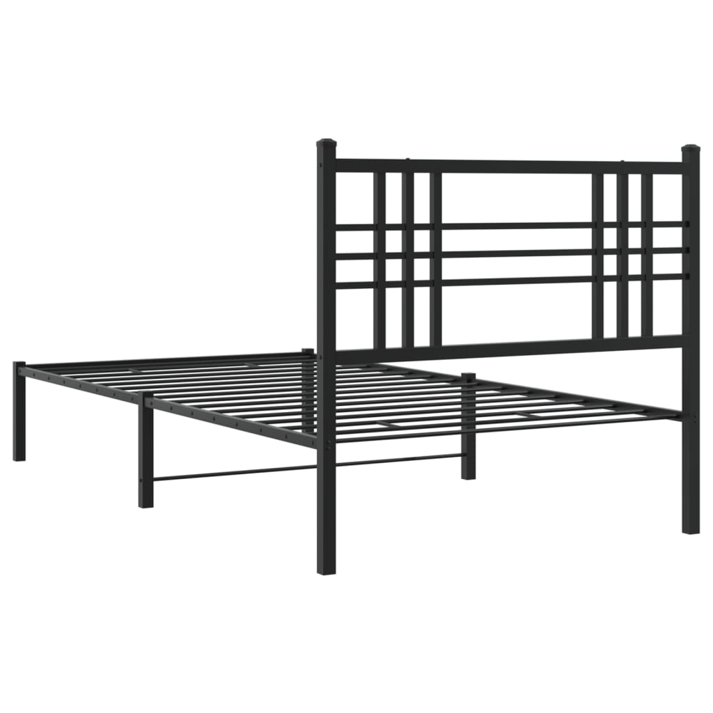 Bedframe met hoofdbord metaal zwart 90x190 cm is nu te koop bij PeponiXL, paradijselijk wonen!