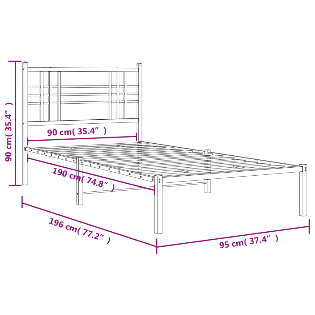 Bedframe met hoofdbord metaal zwart 90x190 cm is nu te koop bij PeponiXL, paradijselijk wonen!