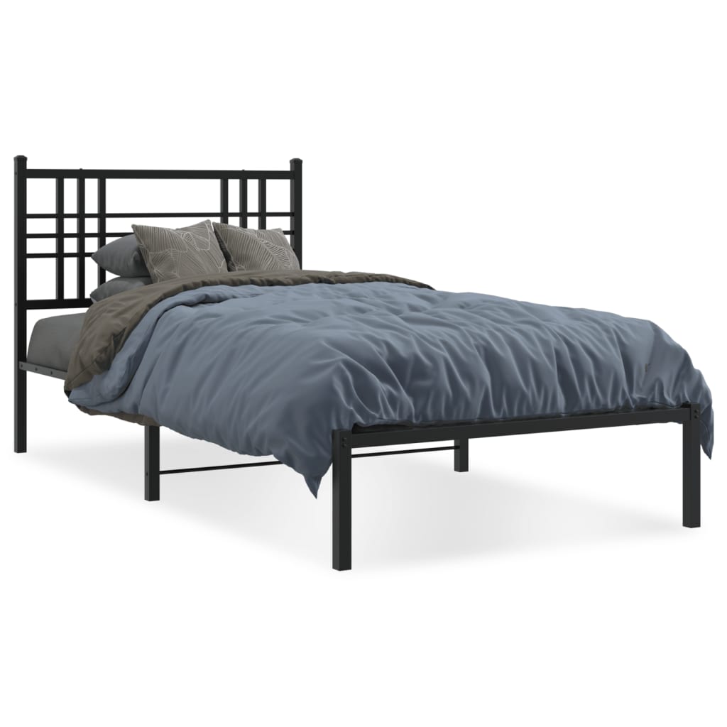 Bedframe met hoofdbord metaal zwart 90x190 cm is nu te koop bij PeponiXL, paradijselijk wonen!
