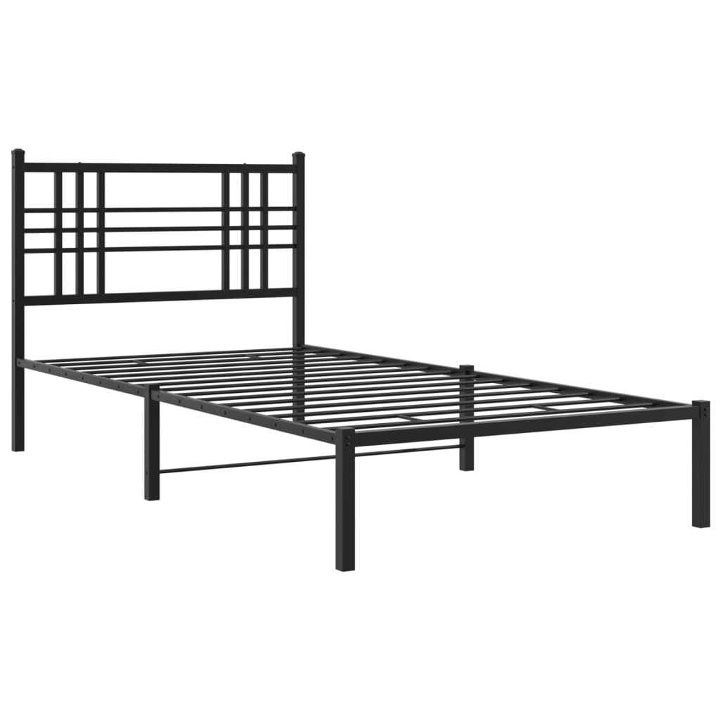 Bedframe met hoofdbord metaal zwart 90x200 cm is nu te koop bij PeponiXL, paradijselijk wonen!