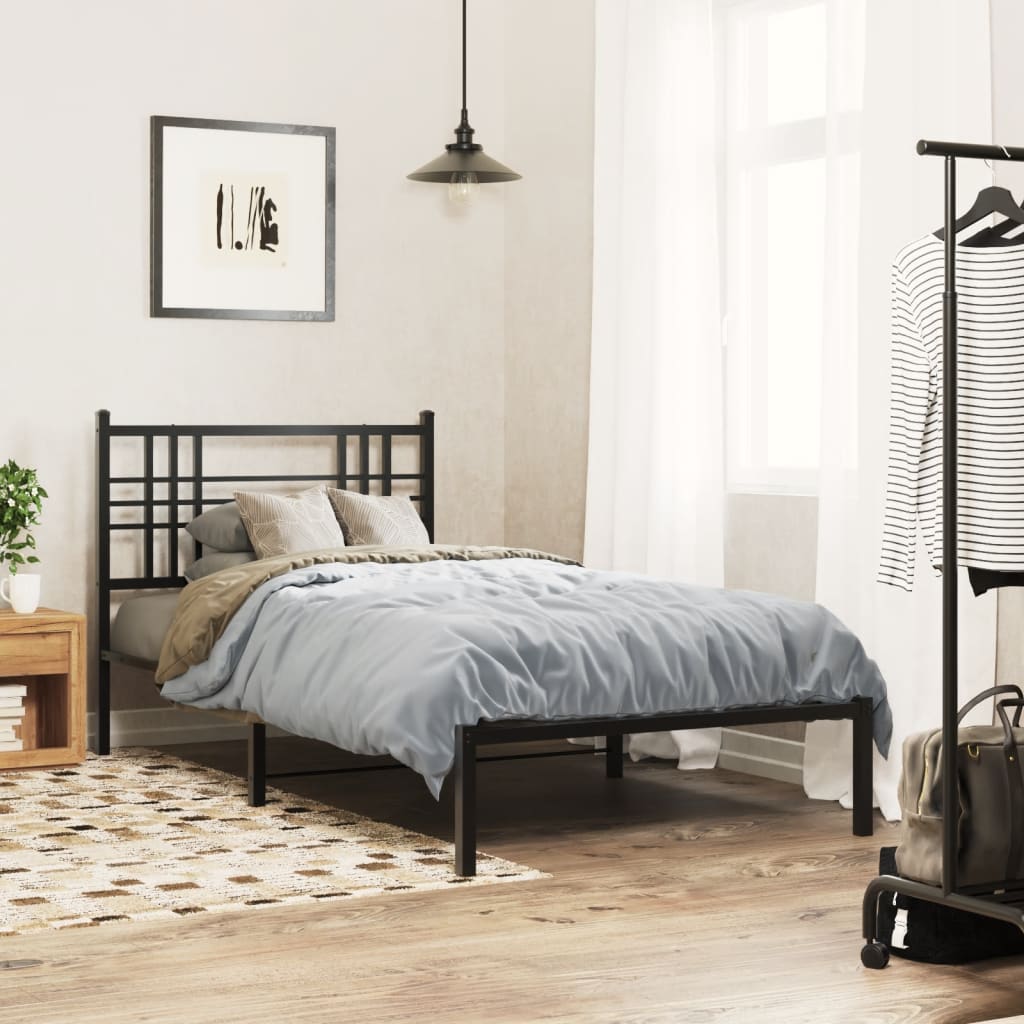 Bedframe met hoofdbord metaal zwart 90x200 cm is nu te koop bij PeponiXL, paradijselijk wonen!