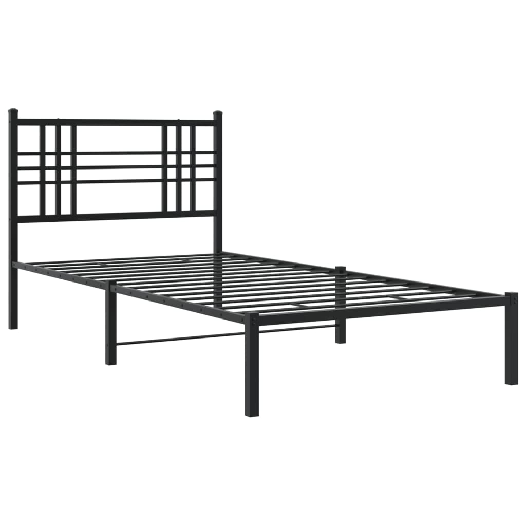 Bedframe met hoofdbord metaal zwart 100x190 cm is nu te koop bij PeponiXL, paradijselijk wonen!